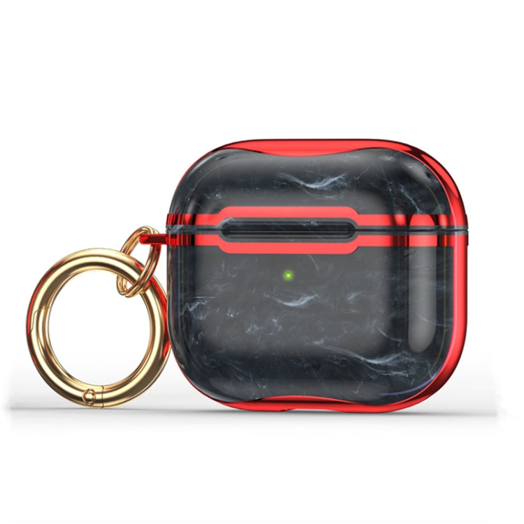 Marble Texture Electroplating Frame Earphone Protective Case with Hook, For AirPods 3