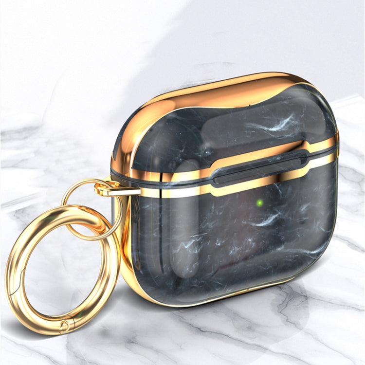 Marble Texture Electroplating Frame Earphone Protective Case with Hook, For AirPods 3