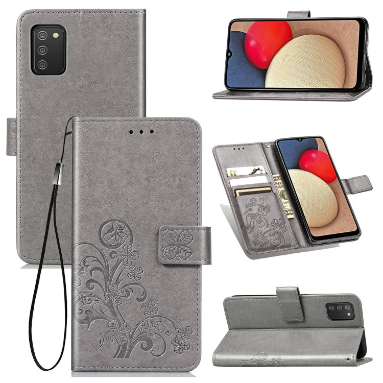 Four-leaf Clasp Embossed Leather Case with Lanyard & Card Slot & Wallet & Holder, For Samsung Galaxy A03s 166mm