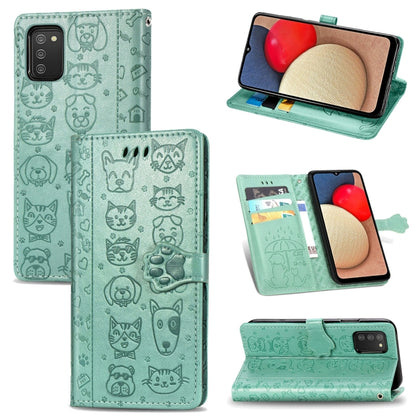Cute Cat and Dog Embossed Horizontal Flip Leather Case with Holder & Card Slots & Wallet & Lanyard, For Samsung Galaxy A03s 166mm