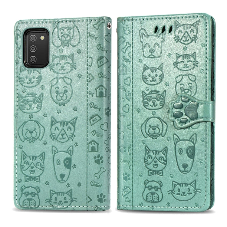 Cute Cat and Dog Embossed Horizontal Flip Leather Case with Holder & Card Slots & Wallet & Lanyard, For Samsung Galaxy A03s 166mm