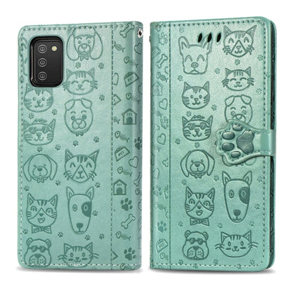 Cute Cat and Dog Embossed Horizontal Flip Leather Case with Holder & Card Slots & Wallet & Lanyard, For Samsung Galaxy A03s 166mm