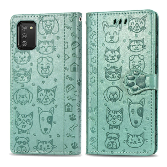 Cute Cat and Dog Embossed Horizontal Flip Leather Case with Holder & Card Slots & Wallet & Lanyard, For Samsung Galaxy A03s 166mm