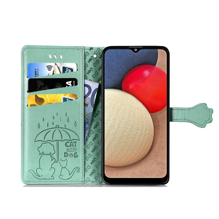 Cute Cat and Dog Embossed Horizontal Flip Leather Case with Holder & Card Slots & Wallet & Lanyard, For Samsung Galaxy A03s 166mm