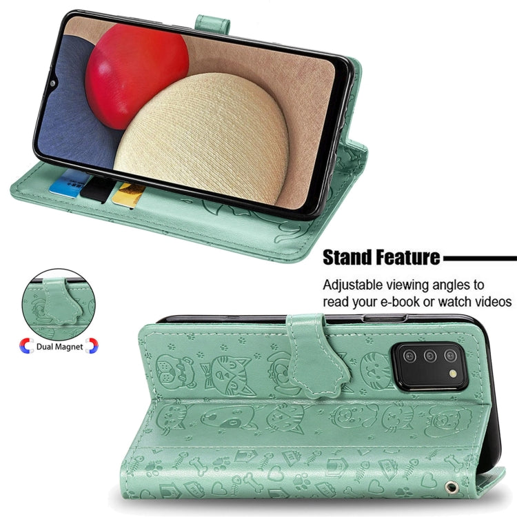 Cute Cat and Dog Embossed Horizontal Flip Leather Case with Holder & Card Slots & Wallet & Lanyard, For Samsung Galaxy A03s 166mm