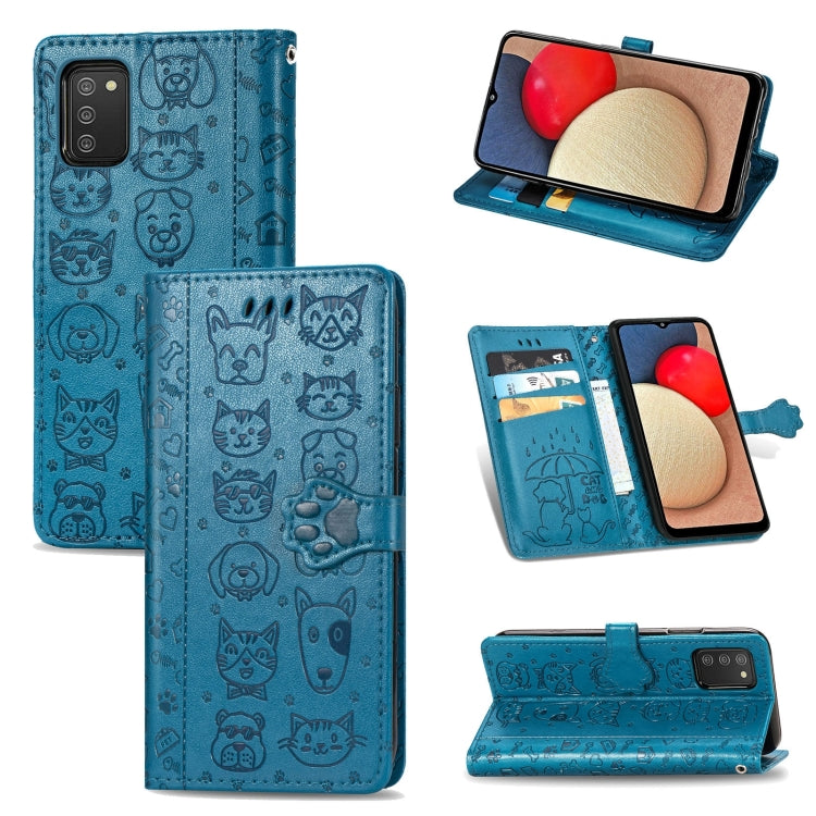 Cute Cat and Dog Embossed Horizontal Flip Leather Case with Holder & Card Slots & Wallet & Lanyard, For Samsung Galaxy A03s 166mm