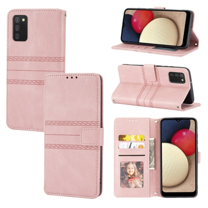 Embossed Striped Magnetic Buckle PU + TPU Horizontal Flip Leather Case, For Samsung Galaxy A02s 166mm