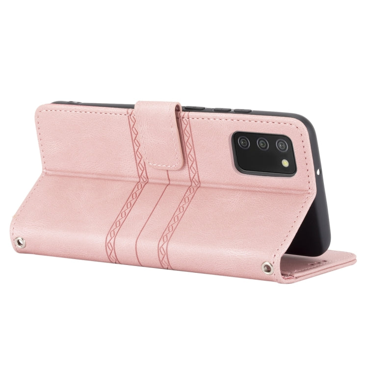 Embossed Striped Magnetic Buckle PU + TPU Horizontal Flip Leather Case, For Samsung Galaxy A02s 166mm