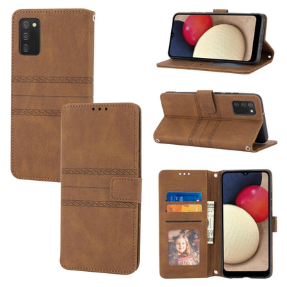 Embossed Striped Magnetic Buckle PU + TPU Horizontal Flip Leather Case, For Samsung Galaxy A02s 166mm