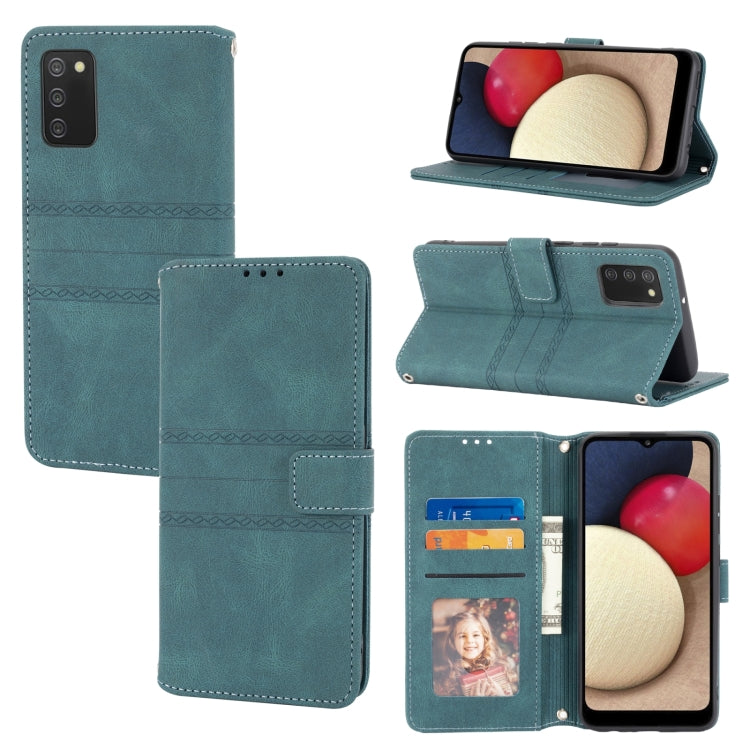 Embossed Striped Magnetic Buckle PU + TPU Horizontal Flip Leather Case, For Samsung Galaxy A02s 166mm