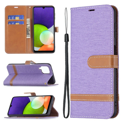 Color Matching Denim Texture Horizontal Flip Leather Phone Case with Holder & Card Slots & Wallet & Lanyard, For Samsung Galaxy A22 4G