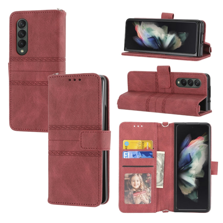 Embossed Striped Magnetic Buckle PU + TPU Horizontal Flip Phone Leather Case, For Samsung Galaxy Z Fold3 5G, For Samsung Galaxy Z Fold2 5G, For Samaung Galaxy S22 5G, For Samaung Galaxy S22+ 5G