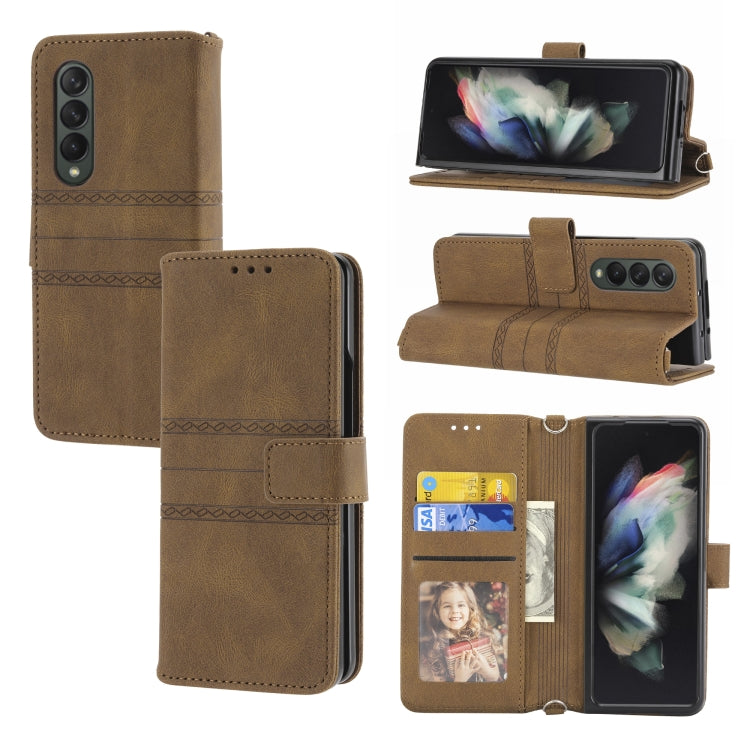 Embossed Striped Magnetic Buckle PU + TPU Horizontal Flip Phone Leather Case, For Samsung Galaxy Z Fold3 5G, For Samsung Galaxy Z Fold2 5G, For Samaung Galaxy S22 5G, For Samaung Galaxy S22+ 5G