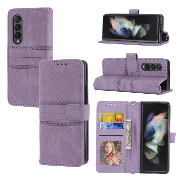 Embossed Striped Magnetic Buckle PU + TPU Horizontal Flip Phone Leather Case, For Samsung Galaxy Z Fold3 5G, For Samsung Galaxy Z Fold2 5G, For Samaung Galaxy S22 5G, For Samaung Galaxy S22+ 5G