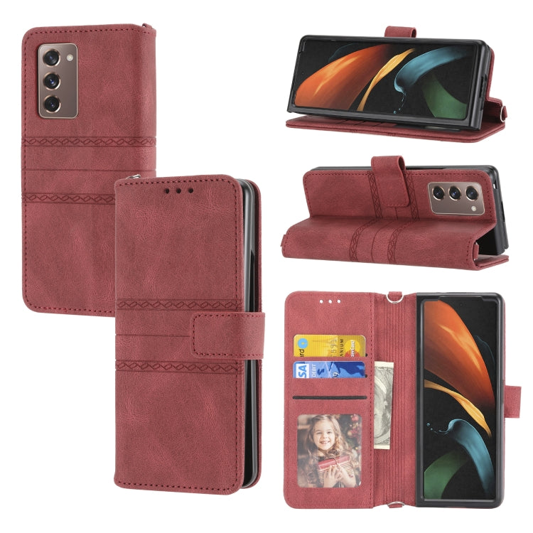 Embossed Striped Magnetic Buckle PU + TPU Horizontal Flip Phone Leather Case, For Samsung Galaxy Z Fold3 5G, For Samsung Galaxy Z Fold2 5G, For Samaung Galaxy S22 5G, For Samaung Galaxy S22+ 5G