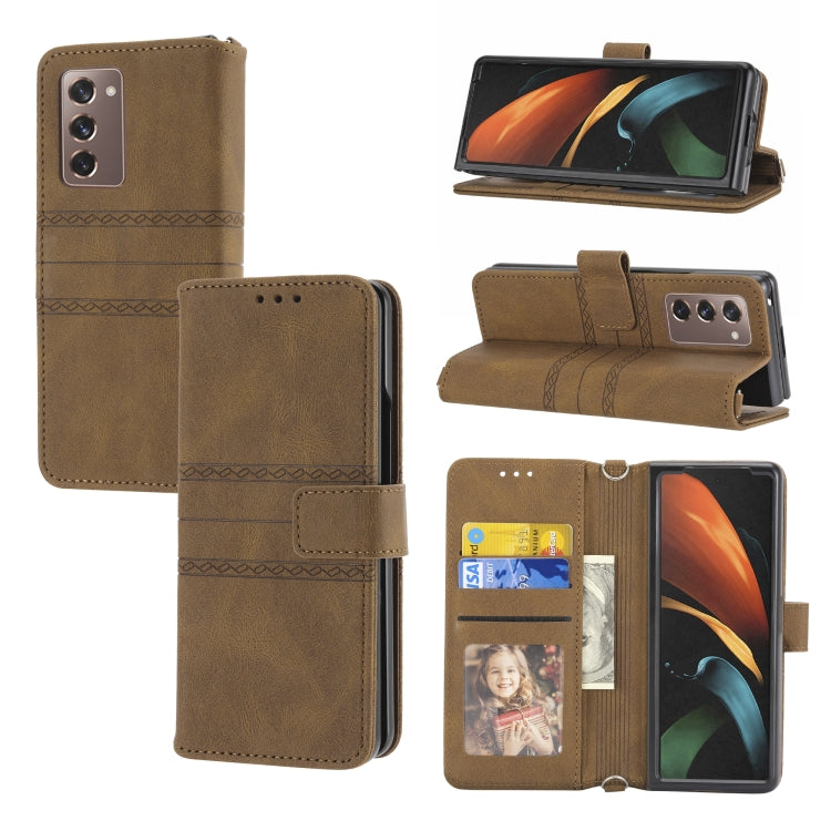 Embossed Striped Magnetic Buckle PU + TPU Horizontal Flip Phone Leather Case, For Samsung Galaxy Z Fold3 5G, For Samsung Galaxy Z Fold2 5G, For Samaung Galaxy S22 5G, For Samaung Galaxy S22+ 5G