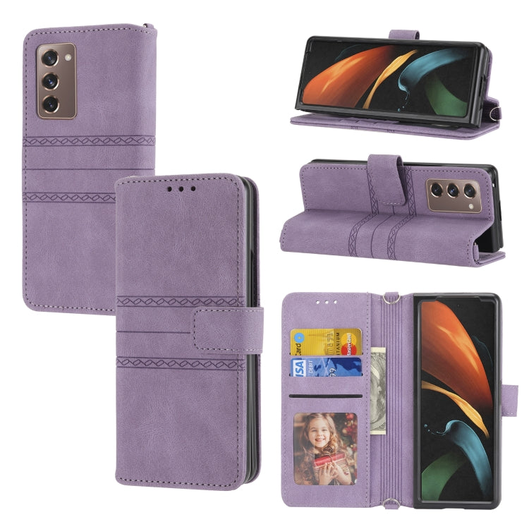 Embossed Striped Magnetic Buckle PU + TPU Horizontal Flip Phone Leather Case, For Samsung Galaxy Z Fold3 5G, For Samsung Galaxy Z Fold2 5G, For Samaung Galaxy S22 5G, For Samaung Galaxy S22+ 5G
