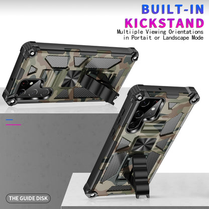 Camouflage Armor Shockproof TPU + PC Magnetic Protective Phone Case with Holder, For Samsung Galaxy S22 Ultra 5G, For Motorola Edge (2021)