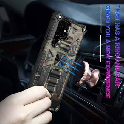 Camouflage Armor Shockproof TPU + PC Magnetic Protective Phone Case with Holder, For Samsung Galaxy S22 Ultra 5G, For Motorola Edge (2021)