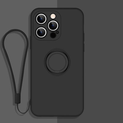 All-inclusive Liquid Silicone Phone Protective Case with Ring Holder & Lanyard, For iPhone 13 Pro Max
