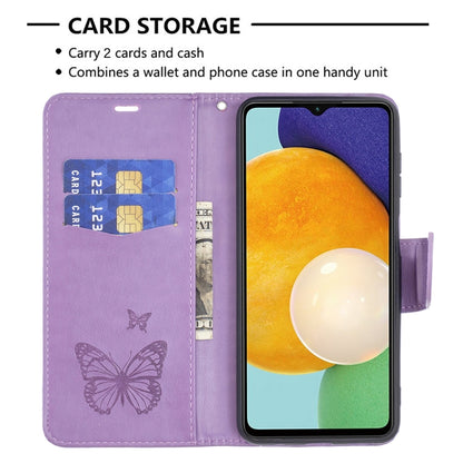 Embossing Two Butterflies Pattern Leather Phone Case with Holder & Card Slot & Wallet & Lanyard, For Samsung Galaxy A13 5G, For Samsung Galaxy S22 Ultra 5G, For Samsung Galaxy S22+ 5G, For Samsung Galaxy S22 5G