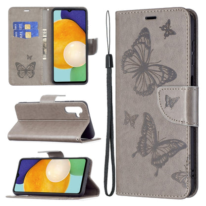 Embossing Two Butterflies Pattern Leather Phone Case with Holder & Card Slot & Wallet & Lanyard, For Samsung Galaxy A13 5G, For Samsung Galaxy S22 Ultra 5G, For Samsung Galaxy S22+ 5G, For Samsung Galaxy S22 5G