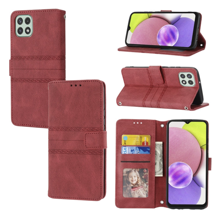 Embossed Striped Magnetic Buckle Horizontal Flip Phone Leather Case, For Samsung Galaxy A03 International Version, For Xiaomi Redmi Note 11, For Samsung Galaxy A03 EU Version, For Xiaomi Redmi Note 11 Pro, For Samaung Galaxy S22 Ultra 5G
