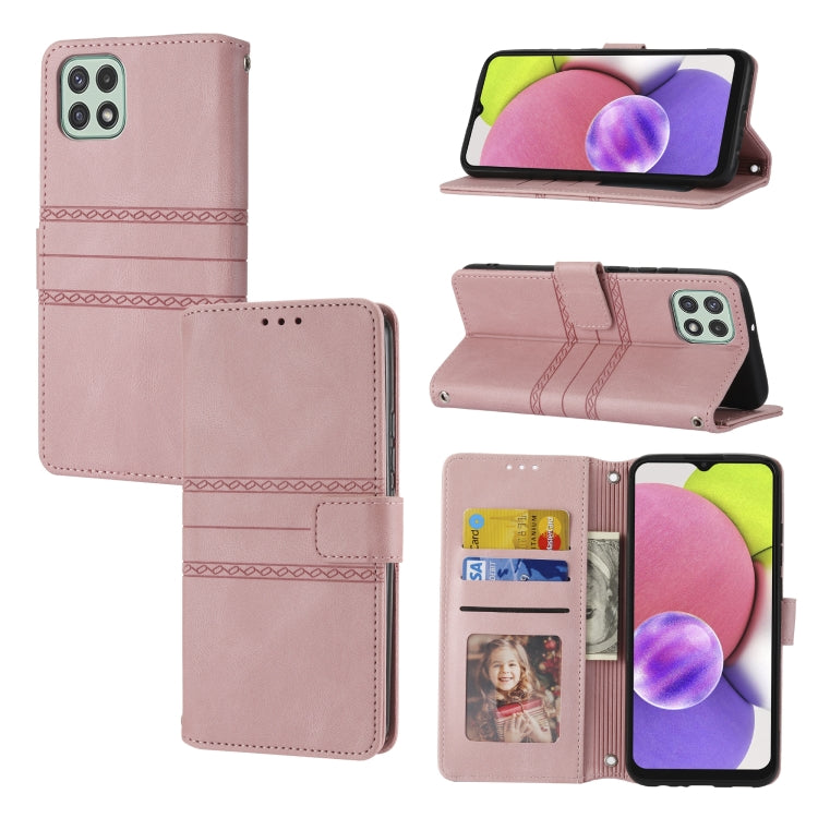 Embossed Striped Magnetic Buckle Horizontal Flip Phone Leather Case, For Samsung Galaxy A03 International Version, For Xiaomi Redmi Note 11, For Samsung Galaxy A03 EU Version, For Xiaomi Redmi Note 11 Pro, For Samaung Galaxy S22 Ultra 5G