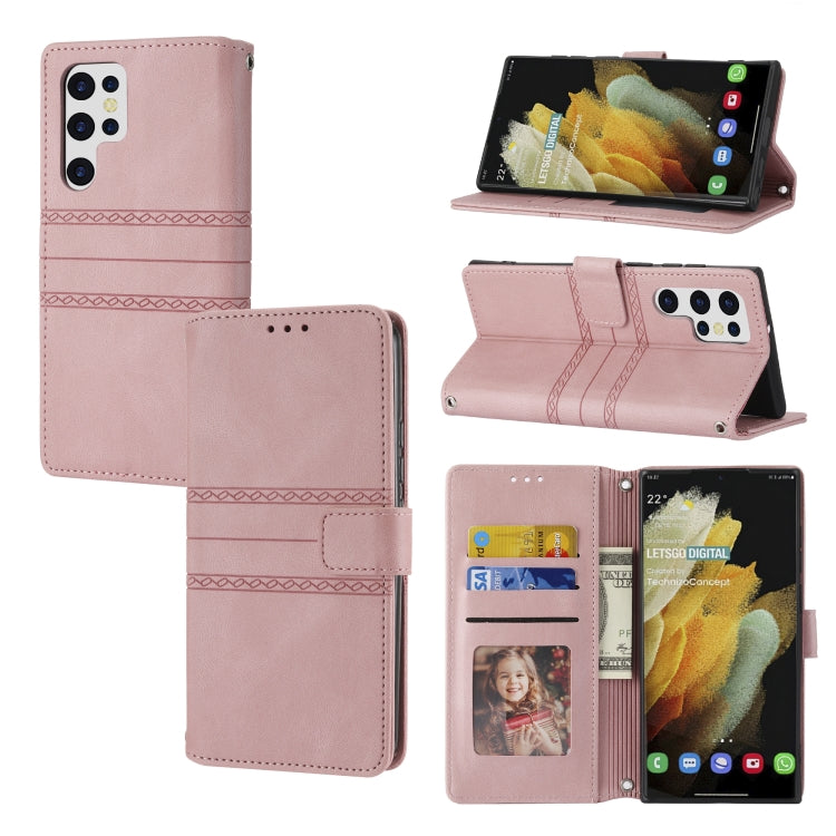 Embossed Striped Magnetic Buckle Horizontal Flip Phone Leather Case, For Samsung Galaxy A03 International Version, For Xiaomi Redmi Note 11, For Samsung Galaxy A03 EU Version, For Xiaomi Redmi Note 11 Pro, For Samaung Galaxy S22 Ultra 5G