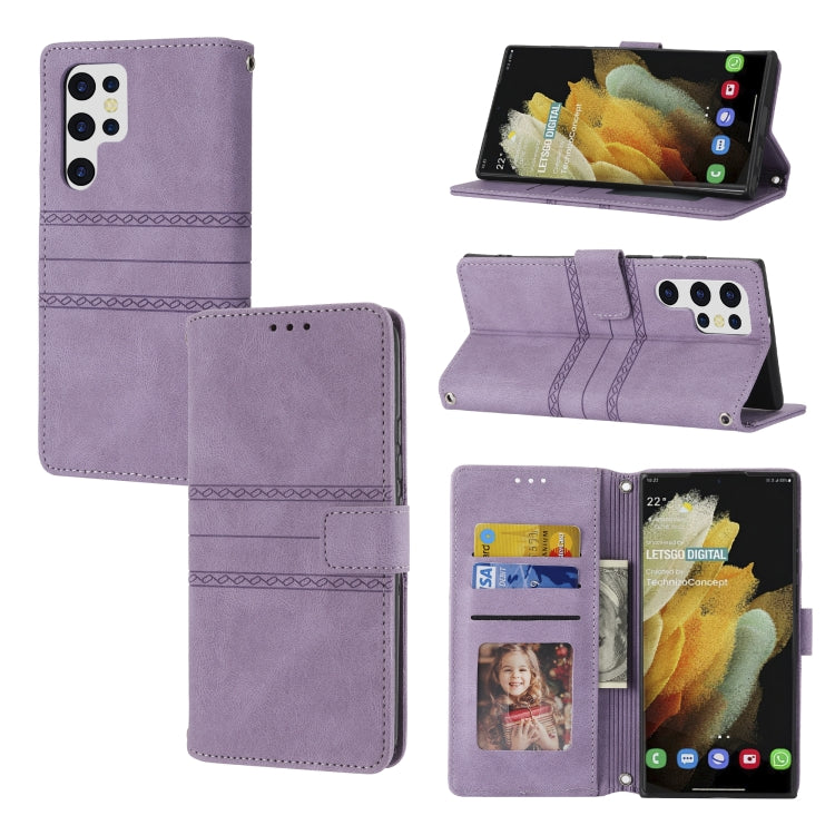 Embossed Striped Magnetic Buckle Horizontal Flip Phone Leather Case, For Samsung Galaxy A03 International Version, For Xiaomi Redmi Note 11, For Samsung Galaxy A03 EU Version, For Xiaomi Redmi Note 11 Pro, For Samaung Galaxy S22 Ultra 5G