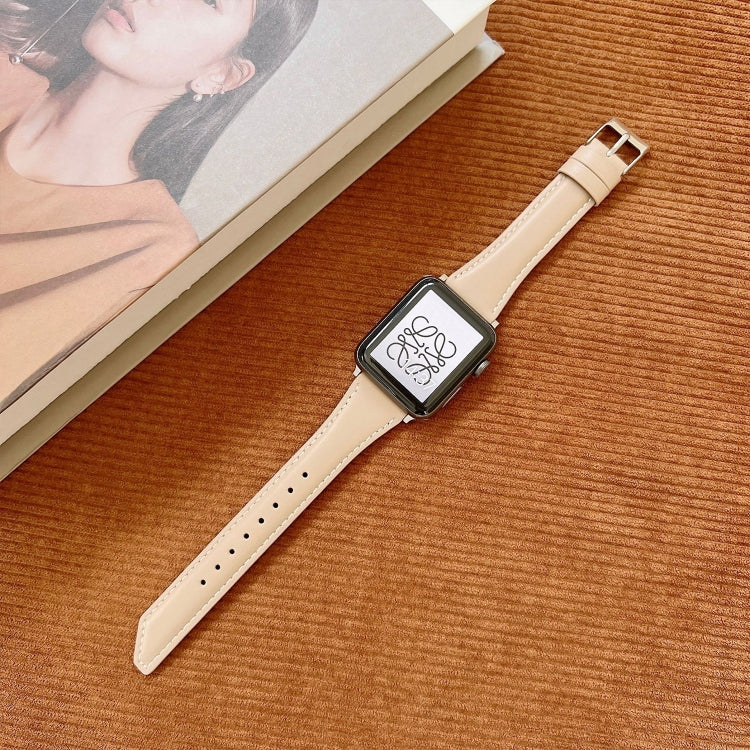 Knife Tail Shaped Cowhide Replacement Watchband For Apple Watch Series, 7 45mm / 6&SE&5&4 44mm / 3&2&1 42mm, 7 41mm / 6&SE&5&4 40mm / 3&2&1 38mm