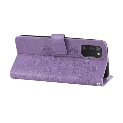 7-petal Flowers Embossed Flip Leather Phone Case with Holder & Card Slots, For Samsung Galaxy A03s (164.2mm)