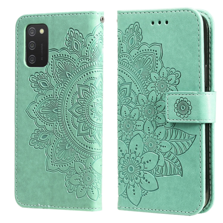 7-petal Flowers Embossed Flip Leather Phone Case with Holder & Card Slots, For Samsung Galaxy A03s (164.2mm)
