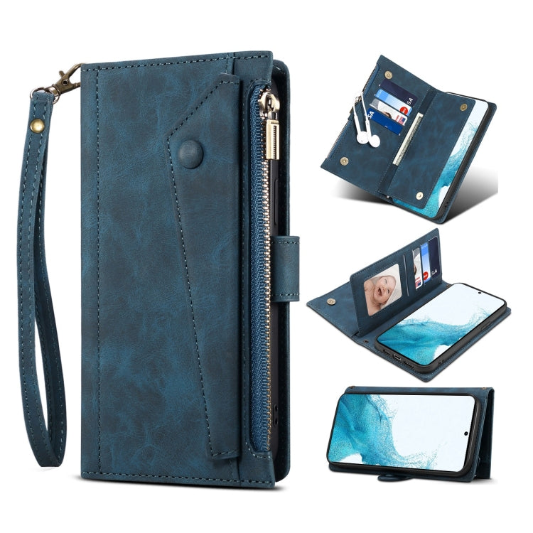 Retro Frosted Horizontal Flip Leather Phone Case with Holder & Card Slot & Wallet & Zipper Pocket & Lanyard, For Samsung Galaxy S22 5G, For Samsung Galaxy S22+ 5G, For Samsung Galaxy S22 Ultra 5G