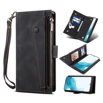 Retro Frosted Horizontal Flip Leather Phone Case with Holder & Card Slot & Wallet & Zipper Pocket & Lanyard, For Samsung Galaxy S22 5G, For Samsung Galaxy S22+ 5G, For Samsung Galaxy S22 Ultra 5G