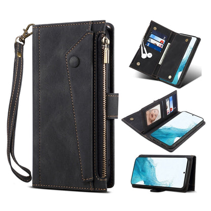 Retro Frosted Horizontal Flip Leather Phone Case with Holder & Card Slot & Wallet & Zipper Pocket & Lanyard, For Samsung Galaxy S22 5G, For Samsung Galaxy S22+ 5G, For Samsung Galaxy S22 Ultra 5G