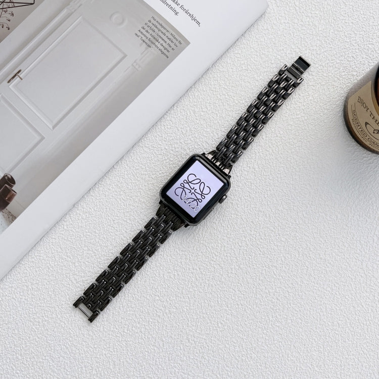 Five Baht Stripes Stainless Steel Strap Watchband For Apple Watch Series, 7 41mm / 6&SE&5&4 40mm / 3&2&1 38mm, 7 45mm / 6&SE&5&4 44mm / 3&2&1 42mm