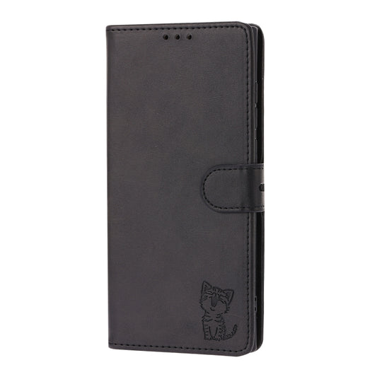 Embossed Happy Cat Pattern Leather Phone Case, For Samsung Galaxy S22 Ultra 5G, For Samsung Galaxy A13 5G, For Samsung Galaxy A33 5G, For Samsung Galaxy A53