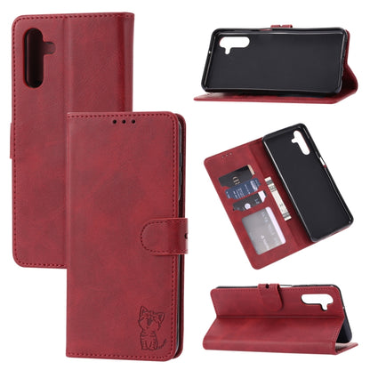 Embossed Happy Cat Pattern Leather Phone Case, For Samsung Galaxy S22 Ultra 5G, For Samsung Galaxy A13 5G, For Samsung Galaxy A33 5G, For Samsung Galaxy A53