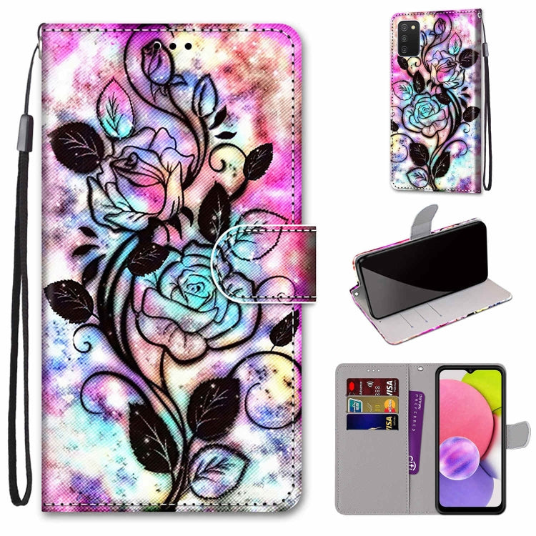 Coloured Drawing Cross Texture Horizontal Flip Leather Phone Case with Holder & Card Slots & Wallet & Lanyard, For Samsung Galaxy A03s 166mm Version, For Samsung Galaxy A13 4G