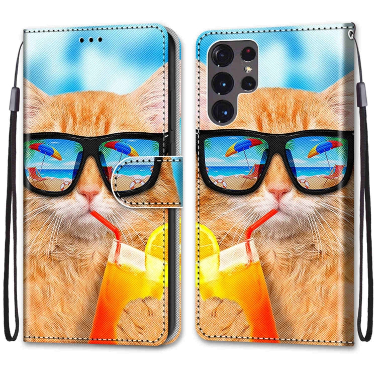 Coloured Drawing Cross Texture Horizontal Flip Leather Phone Case with Holder & Card Slots & Wallet & Lanyard, For Samsung Galaxy S22 Ultra 5G