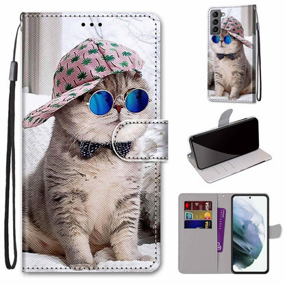 Coloured Drawing Cross Texture Horizontal Flip PU Phone Leather Case with Holder & Card Slots & Wallet & Lanyard(Colorful Layer, For Samsung Galaxy M52 5G, For Samsung Galaxy S22 5G