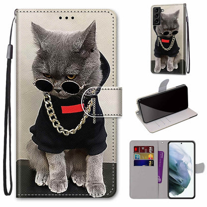 Coloured Drawing Cross Texture Horizontal Flip PU Phone Leather Case with Holder & Card Slots & Wallet & Lanyard(Colorful Layer, For Samsung Galaxy S22+ 5G, For Samsung Galaxy S22 Ultra 5G