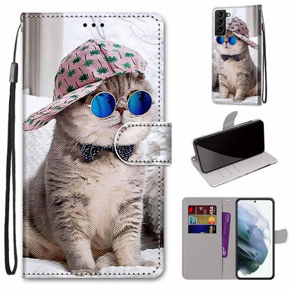 Coloured Drawing Cross Texture Horizontal Flip PU Phone Leather Case with Holder & Card Slots & Wallet & Lanyard(Colorful Layer, For Samsung Galaxy S22+ 5G, For Samsung Galaxy S22 Ultra 5G