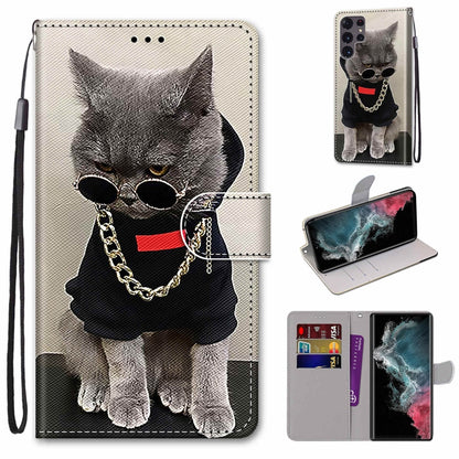 Coloured Drawing Cross Texture Horizontal Flip PU Phone Leather Case with Holder & Card Slots & Wallet & Lanyard(Colorful Layer, For Samsung Galaxy S22+ 5G, For Samsung Galaxy S22 Ultra 5G
