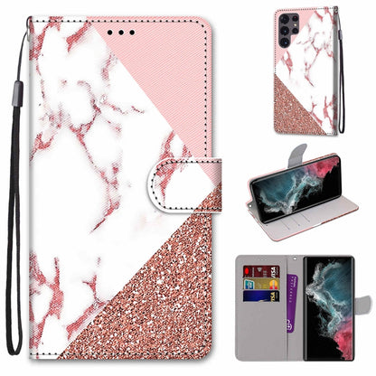 Coloured Drawing Cross Texture Horizontal Flip PU Phone Leather Case with Holder & Card Slots & Wallet & Lanyard(Colorful Layer, For Samsung Galaxy S22+ 5G, For Samsung Galaxy S22 Ultra 5G