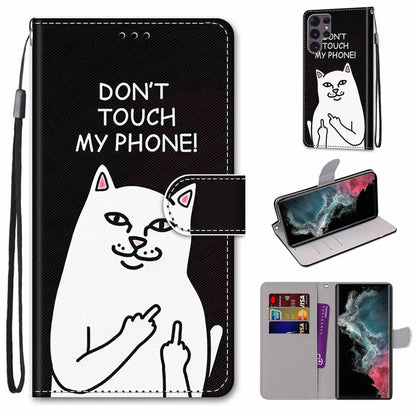 Coloured Drawing Cross Texture Horizontal Flip PU Phone Leather Case with Holder & Card Slots & Wallet & Lanyard(Colorful Layer, For Samsung Galaxy S22+ 5G, For Samsung Galaxy S22 Ultra 5G