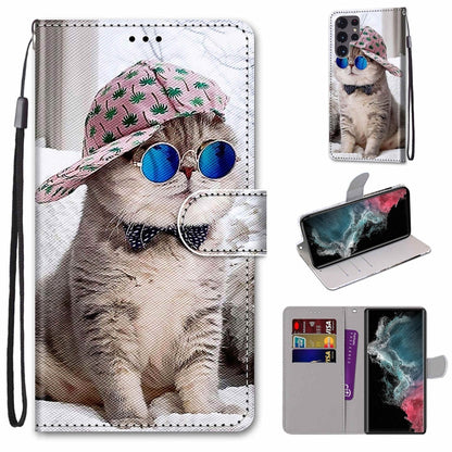 Coloured Drawing Cross Texture Horizontal Flip PU Phone Leather Case with Holder & Card Slots & Wallet & Lanyard(Colorful Layer, For Samsung Galaxy S22+ 5G, For Samsung Galaxy S22 Ultra 5G
