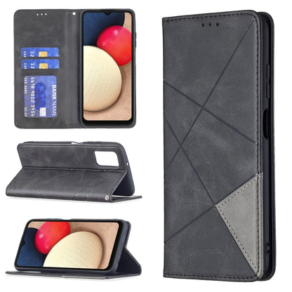 Rhombus Texture Magnetic Leather Phone Case, For Samsung Galaxy A03s 166mm
