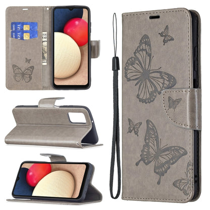 Embossing Two Butterflies Leather Phone Case, For Samsung Galaxy A03s 166mm